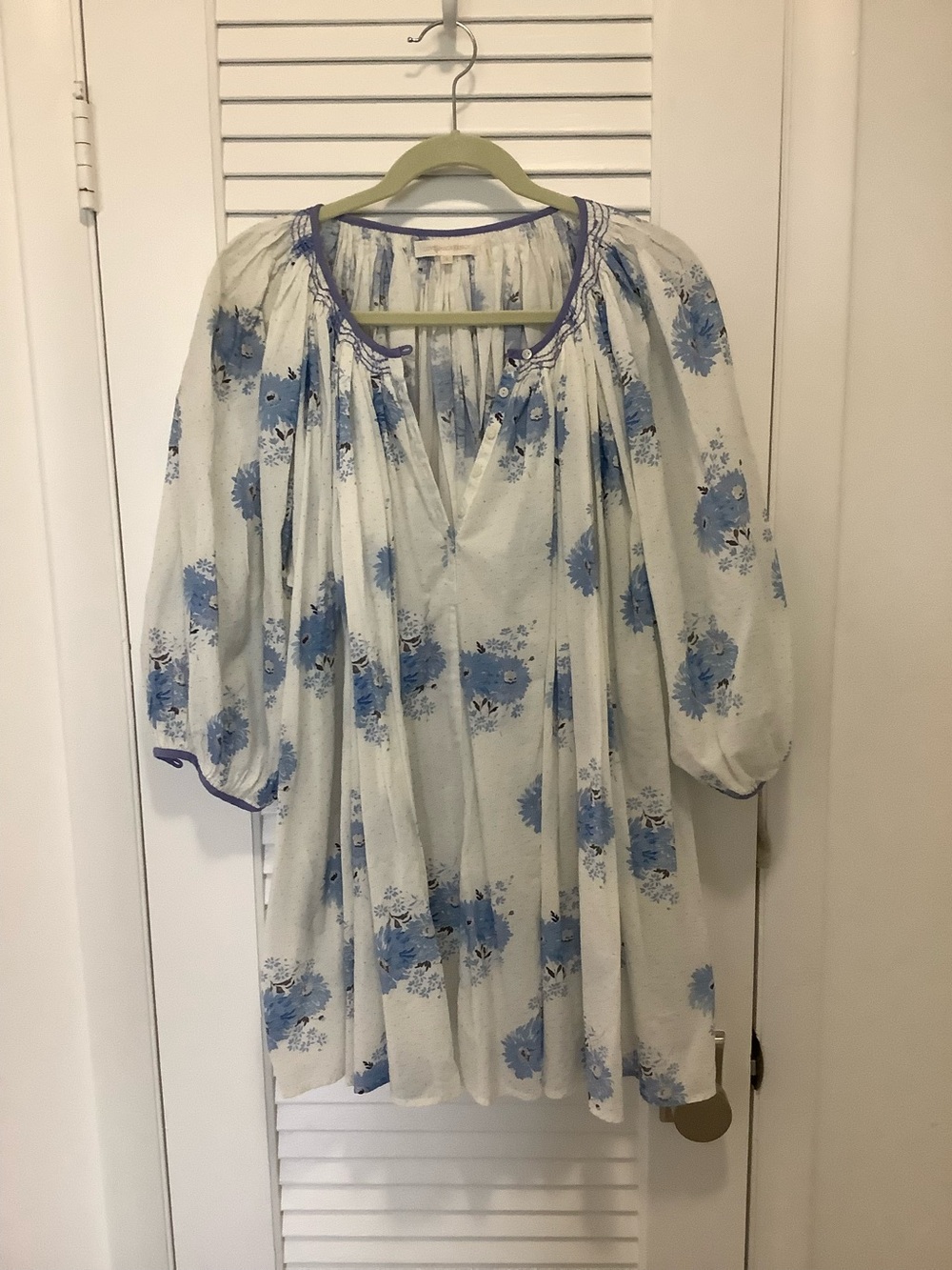LoveShackFancy Light Blue Floral Peasant Top